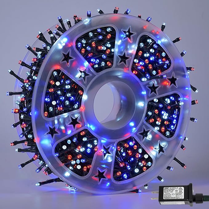 YEGUO 500LED 165ft 4th of July led Lights Outdoor Waterproof, Patriotic String by YEGUO