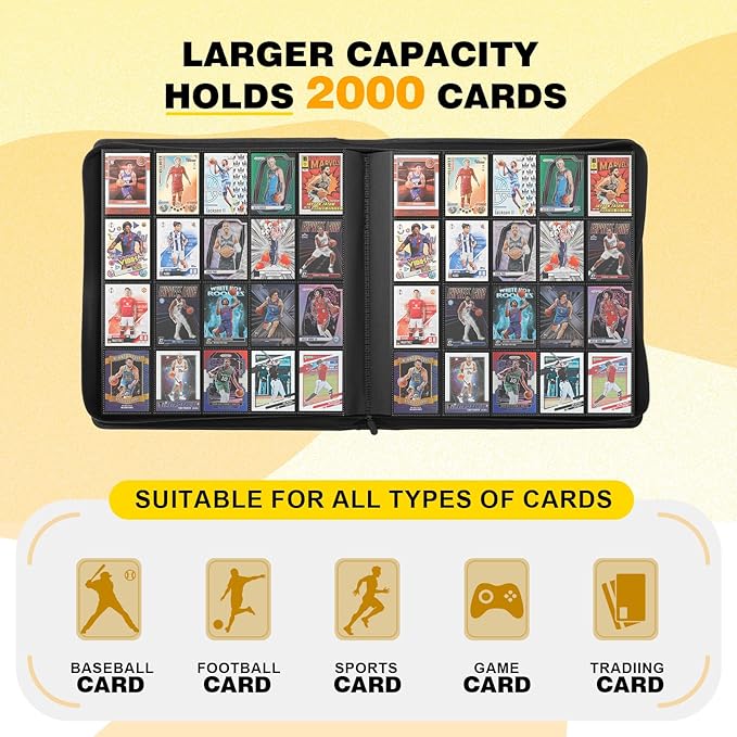 20-Pocket Card Binder, Trading Card Binder Holds 2000 Cards, Premium Zippered - Image 4