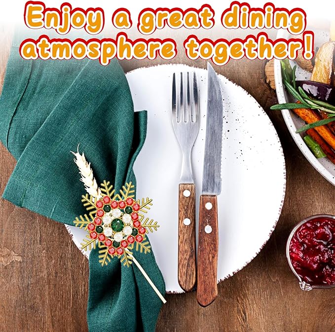 Halatool Set of 8 Christmas Napkin Rings Colorful Snowflake Napkin Holder - Image 5