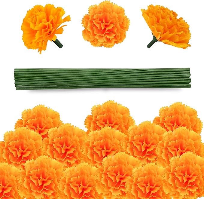 30 Pcs Artificial Marigold Flowers, Indian Wedding, DIY Wreath Garland by GOMALL