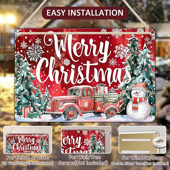 Christmas Truck Metal Tin Sign Merry Christmas Sign Funny Snowman Tin Sign - Image 3