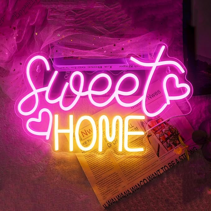 Sweet Home Neon Sign for Wall Decor, 15.7x9.8 inch USB Powered Home Sweet Home by YSMNDE