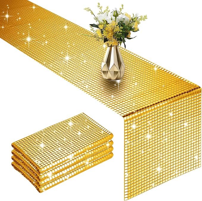 4 Packs Gold Disco Party Table Runner 12 x 108 Inches Mirror Glitter Table by Vehipa