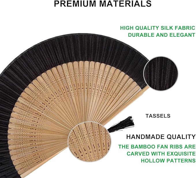 Amajiji 8.27" Hand Held Bamboo Silk Folding Fan Hand Fan, Chinese/Japanese - Image 4
