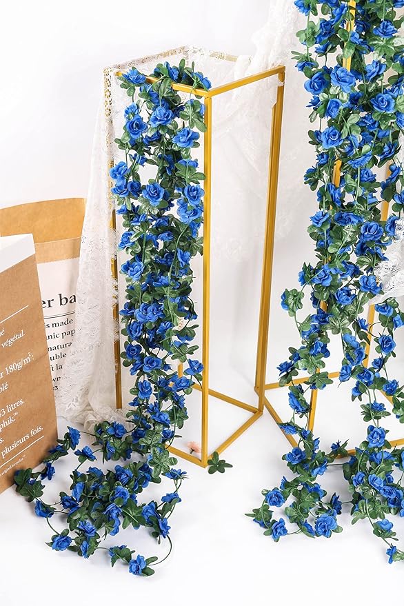 Miracliy 5Pcs 41FT Blue Flower Garland Artificial Rose Arch Vines Fake Spring - Image 3