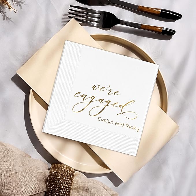 Luxury Personalized Engagement Napkins, We're Engaged, Custom Cocktail Napkins - Image 6