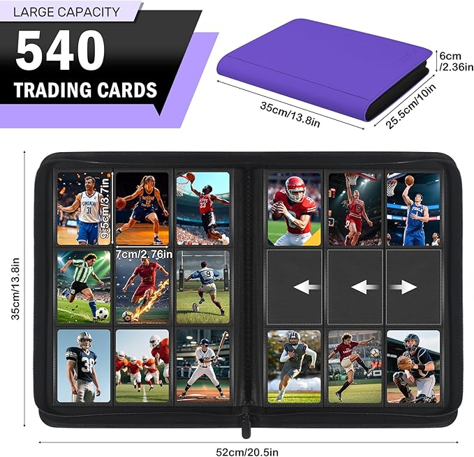 Trading Card Binder 9 Pocket, Zofly Zipper Card Collection Binder Album - Image 2