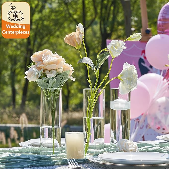 16Pcs Glass Cylinder Bud Vases for Centerpieces, 7.7 In Tall Clear Flower Vases - Image 7