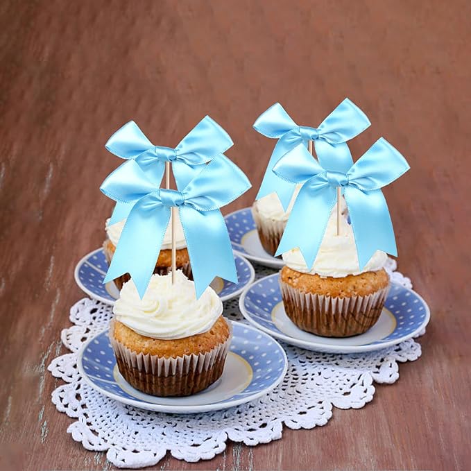 24 PCS Bow Cupcake Toppers Bowknot Cake Toppers Bow Girls Birthday Cake - Image 4