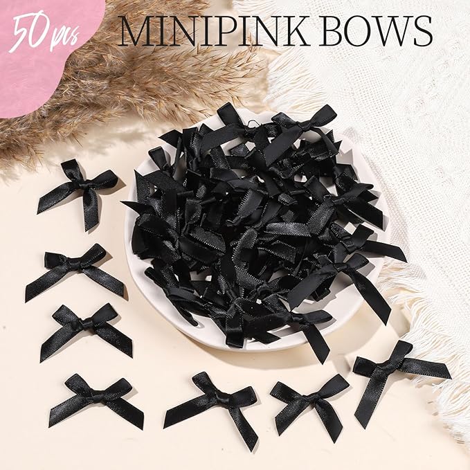 YGDZ 50 PCS Mini Black Bows, Small Stain Ribbon Black Bow - Image 5