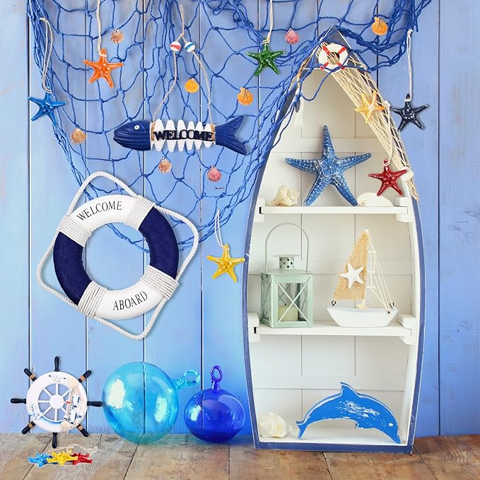 Marsui 11 Pcs Wooden Nautical Wall Decor Fishing Net Decorations, Include - Image 6