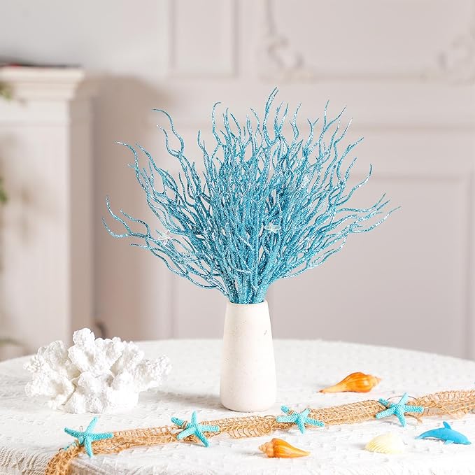 8 Pcs Blue Coastal Ornaments for Christmas Tree Artificial 15.7inch Glitter - Image 3