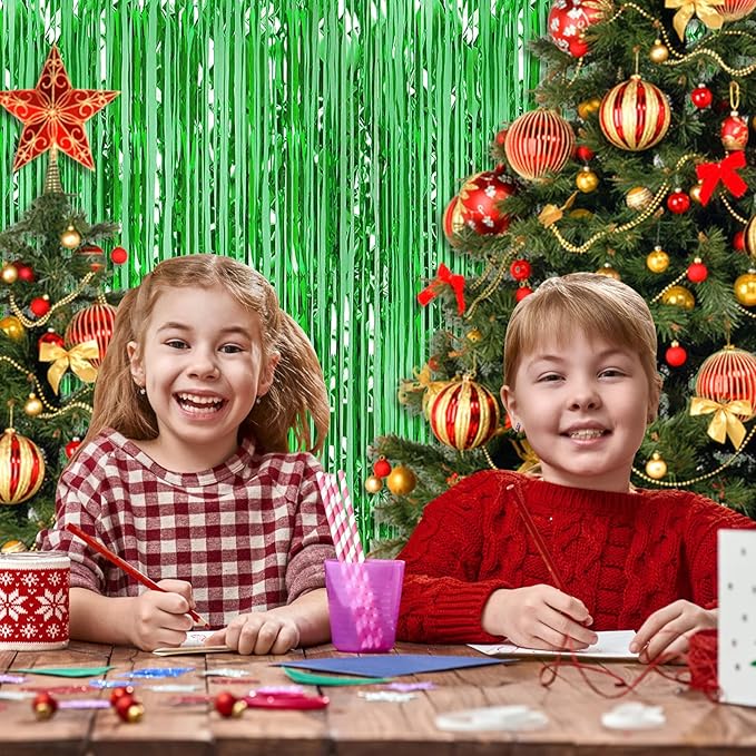 10 Pack Green Backdrop Curtain 3.2ft x 8.2ft Metallic Tinsel Foil Fringe - Image 5
