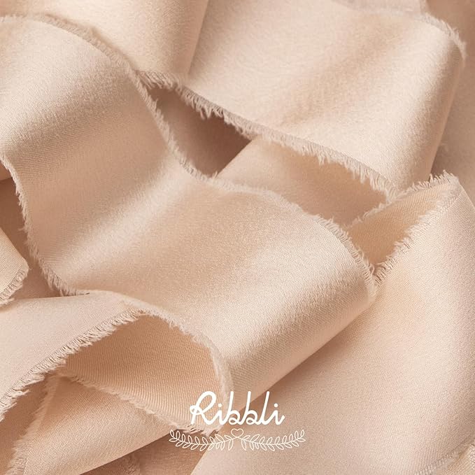 Ribbli Light Champagne Silk Satin Ribbon 1.5 Inch x 12 Yard Handmade Frayed - Image 2