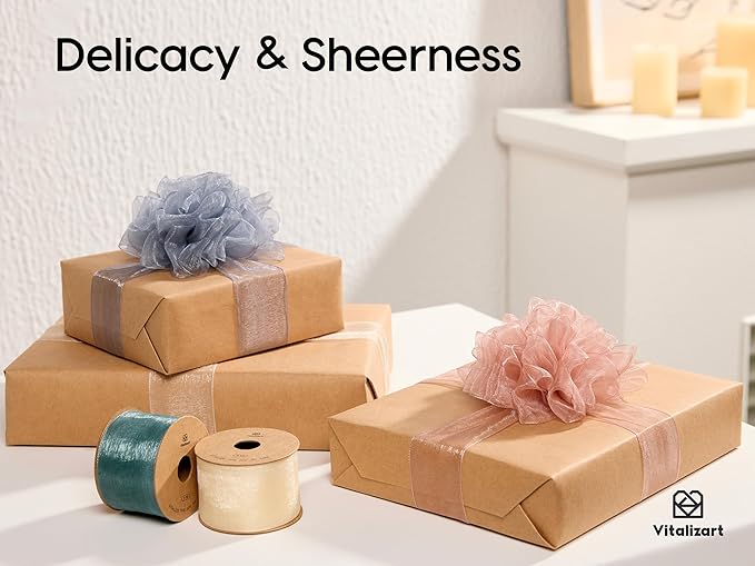Vitalizart 1.5" x 45 Yards Organza Ribbon Set 9 Rolls x 5 Yd Sheer Ribbon - Image 4