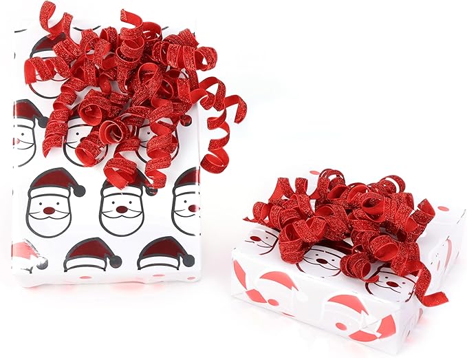 6" Metallic Glitter Red Self Adhesive Curly Ribbon Gift Wrap Bows - Image 8