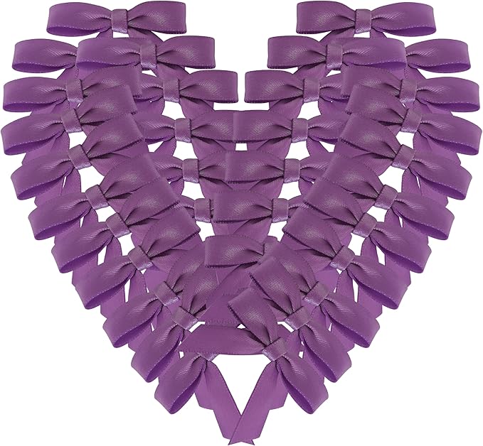 50pcs 1-1/2" Purple Satin Ribbon Bows Without Twist Ties Mini Ribbon Bows by Micomon