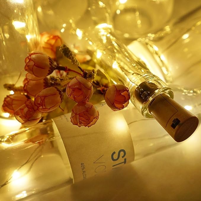 Wine Bottle Lights with Cork, Battery Operated 9 Pack 20 LED Cork Shape Silver - Image 2