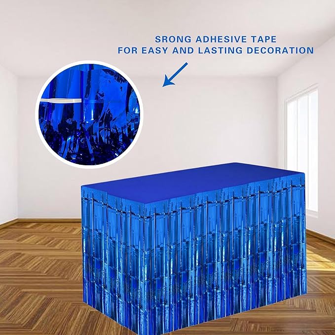 Blue Streamers Party Decorations, 2 Packs Blue Table Skirts Metallic Foil - Image 3