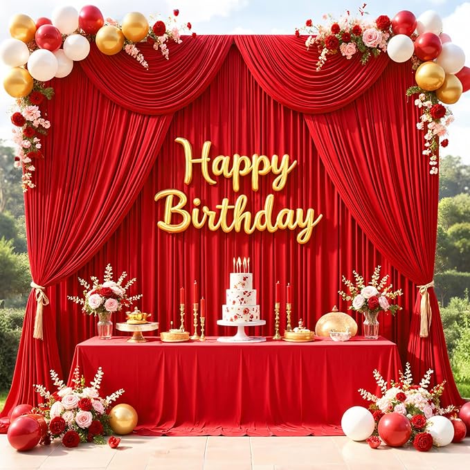 10x10ft Wrinkle Free Red Backdrop Curtains - Image 3
