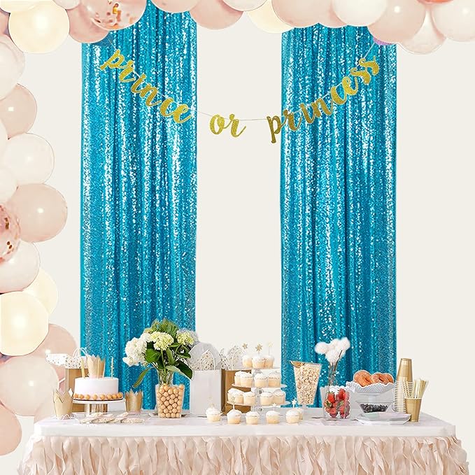 ShinyBeauty Sparkle Backdrop Curtain Aqua 2 Panels Set Sequin Photo Backdrop - Image 4