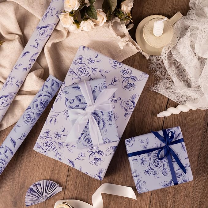 WRAPAHOLIC Jumbo Reversible Floral Wrapping Paper Roll - Image 7