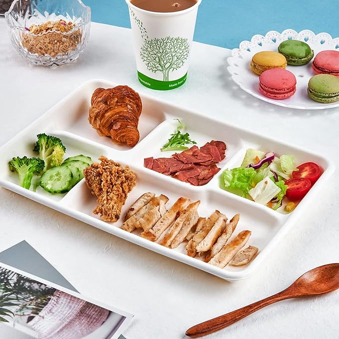ECOLipak 100% Compostable 5 Compartment Plates, 100 Pack Disposable Compartment - Image 5