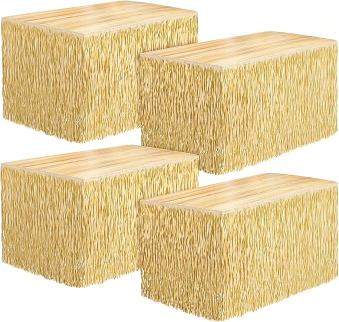 Fovths 4 Packs Luau Grass Table Skirt Fringe Straw Grass Skirt 108 x 30 Inch by Fovths