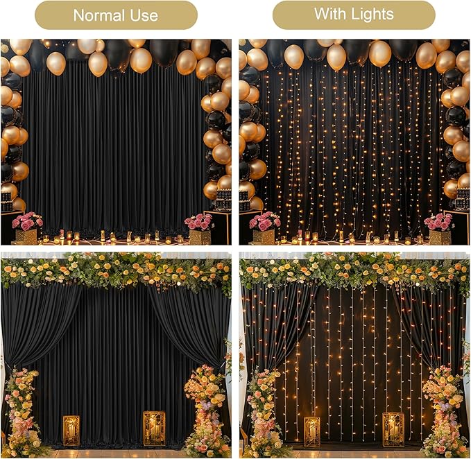 Black Backdrop Curtain with Lights String - Image 3