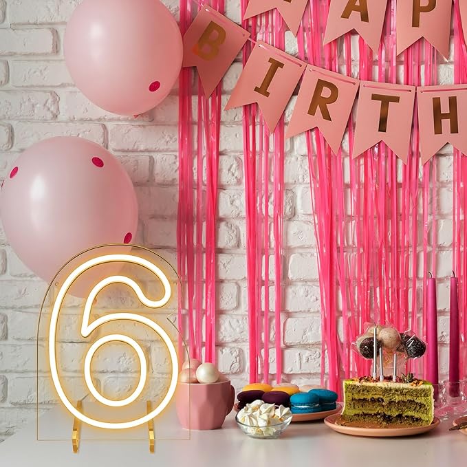 Number 6 LED Neon Sign Backdrop Birthday Party Decoration, 11.3" 11.3" Height - Image 5