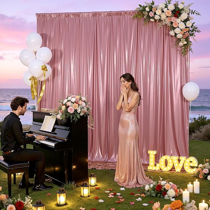 10x10 ft Rose Gold Sequin Backdrop Curtain Panels - Image 7