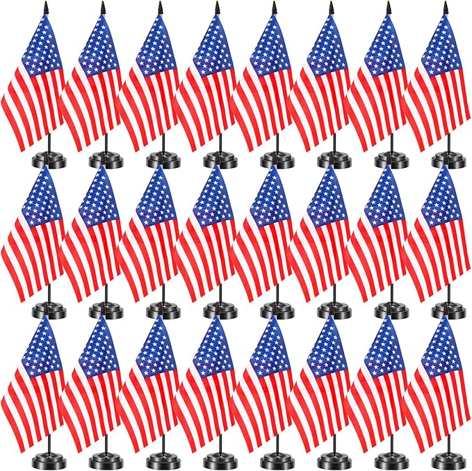 24 Pcs American Desk Flag Set Small USA Flags by Hahafelt