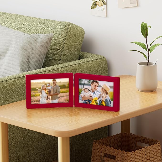 decorUhome Double 6x4 Picture Frame Horizontal, Engineered Wood Bifold Photo - Image 2