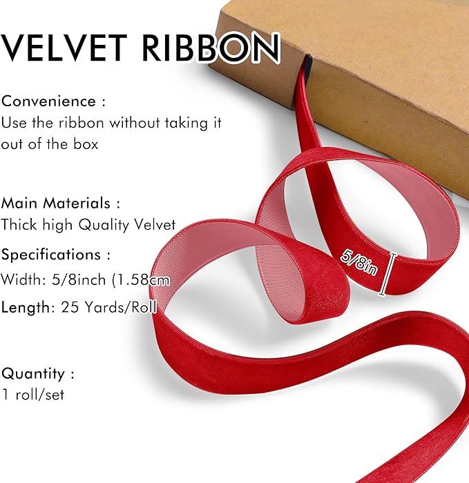 Red Velvet Ribbon 5/8'' 25 Yards - Image 2