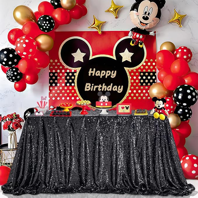 QueenDream Black Sequin Tablecloth 60" x 102" Black Table Cloth Rectangle - Image 4