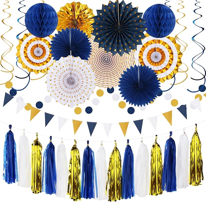 Navy-Blue White-Gold Graduation Party-Decorations by Hugtmr
