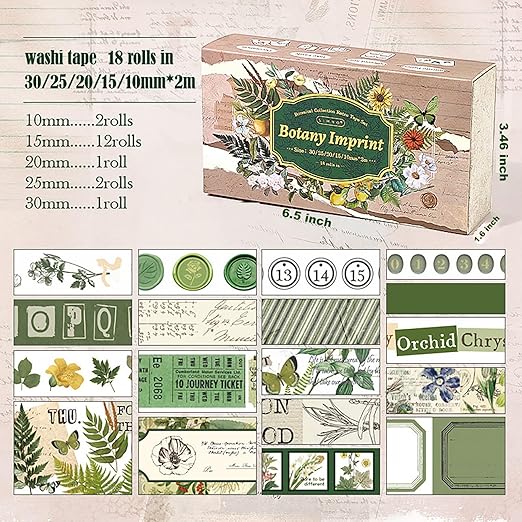 18 Rolls Botanical washi Tape Set - Image 2