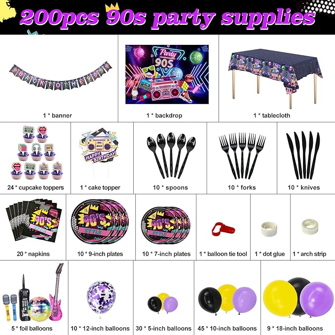 90s Party Decorations 80's 90's Theme Party Bundle includes Inflatable - Image 4