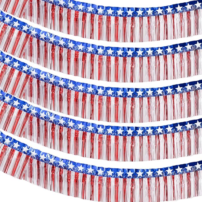 6 Pack 6.6 Feet Red Blue White Foil Fringe Garland Streamers，Red White Blue by We+Moment