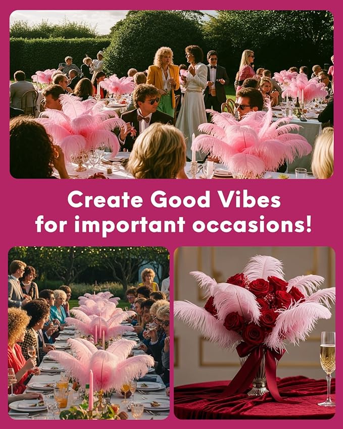 NEWONG 30pcs Pink Ostrich Feathers Natural Bulk 8-10inch Vase Craft Wedding - Image 4