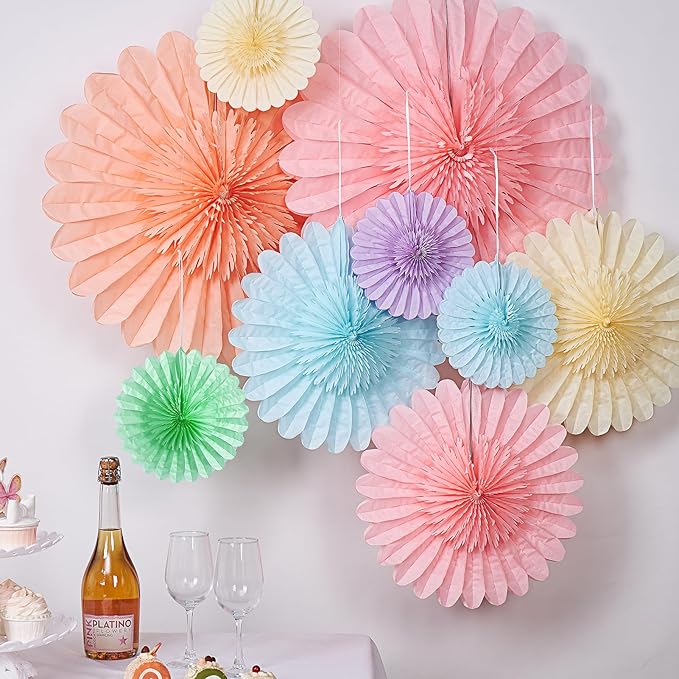 9PCS Huge Pastel Hanging Paper Fans Decoration Macaron Birthday Party - Image 4