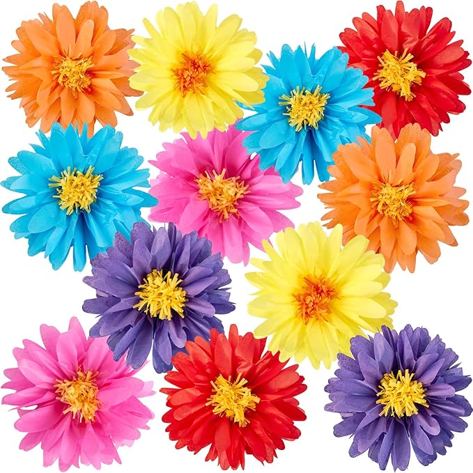 12PCS Mexican Paper Flowers Colorful Fiesta Tissue Paper Flowers Pom Poms by BalunAdmhail