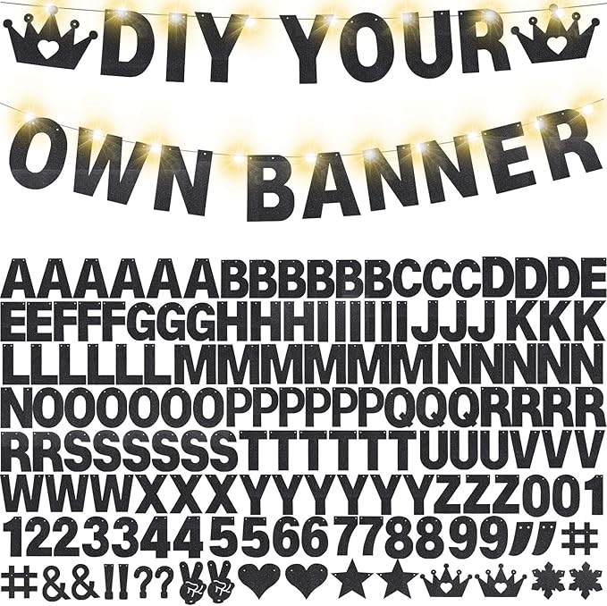 167Pcs DIY Glitter Customizable Banner Kit Happy Birthday Custom Letters Banner by WELITTCON
