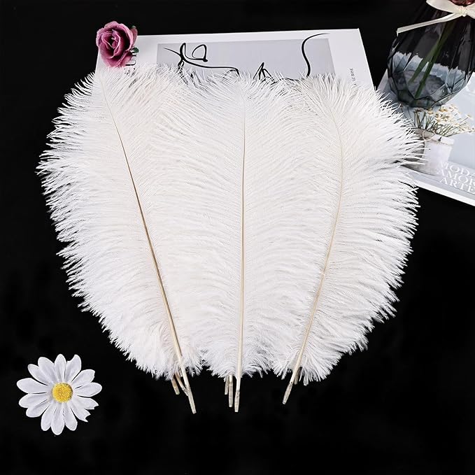 THARAHT White Ostrich Feathers 24pcs Natural Bulk 8-10Inch 20cm-25cm - Image 4