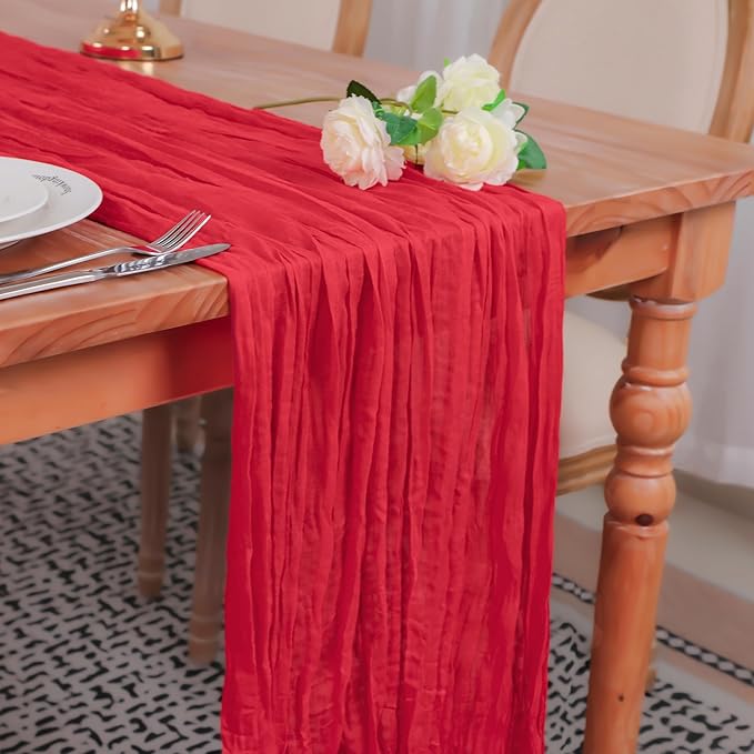 Snowkingdom 10 Ft Red Cheesecloth Table Runner, 120 inch Long Cheese Cloth Boho by Snowkingdom