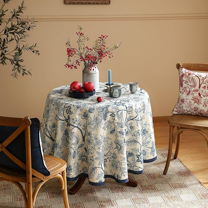 ISAENNE Designer French Linen Round Tablecloth, Durable Home Decor Tablecloths - Image 3