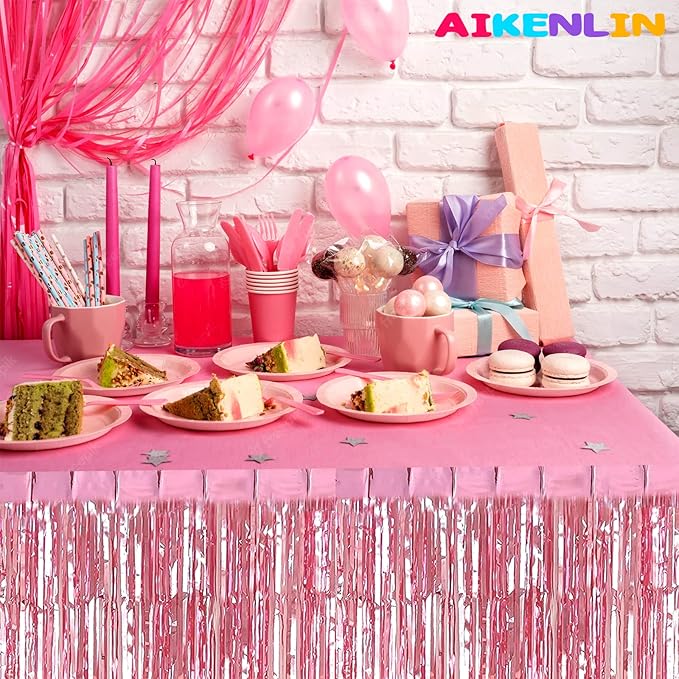 6 Pack 29x108 Inch Metallic Foil Fringe Tinsel Table Skirts Banner - Image 6