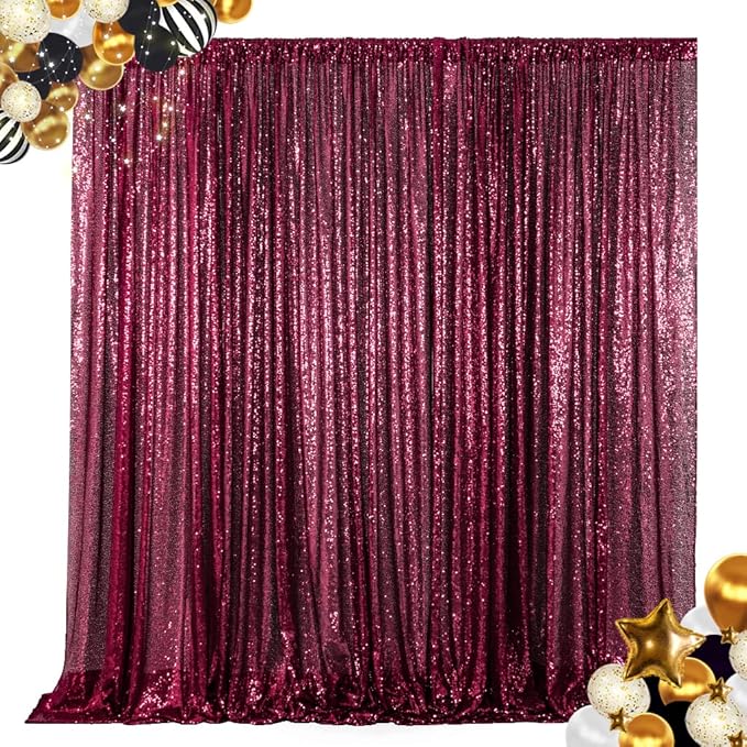 ShinyBeauty Burgundy Sequin Backdrop 10FTx10FT Sequin Fabric Backdrops by ShinyBeauty