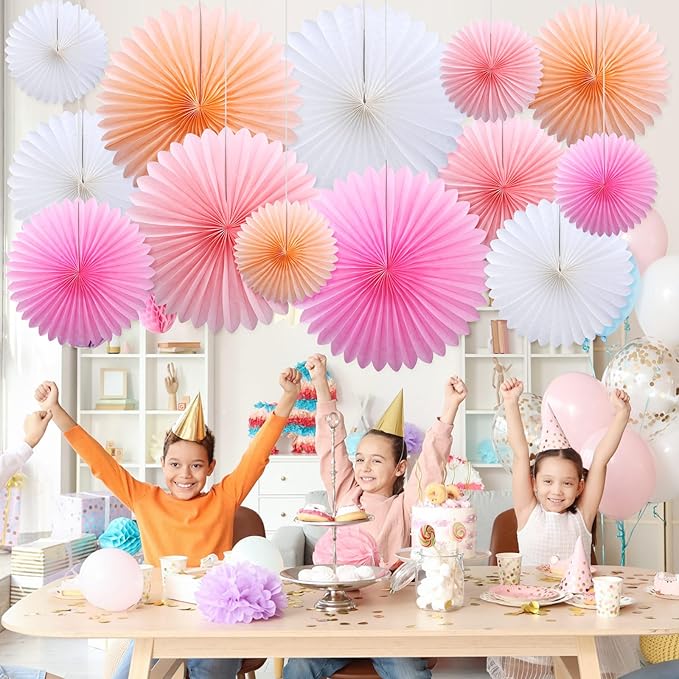 MotiMind 24 Pcs Hot Pink Paper Fans Pink Peach Party Decorations Classroom - Image 5