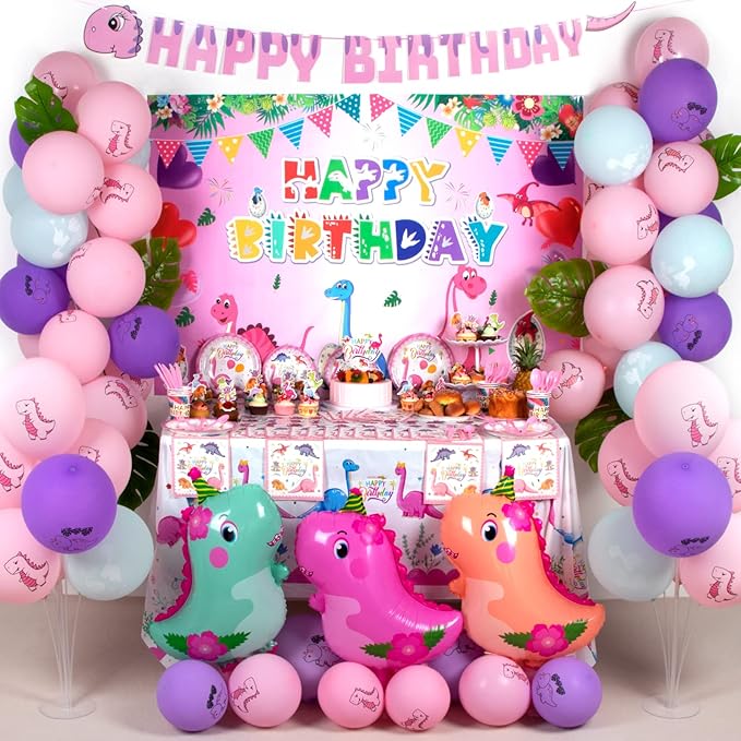 194 PCS Pink Dinosaur Party Decorations by HJINGY